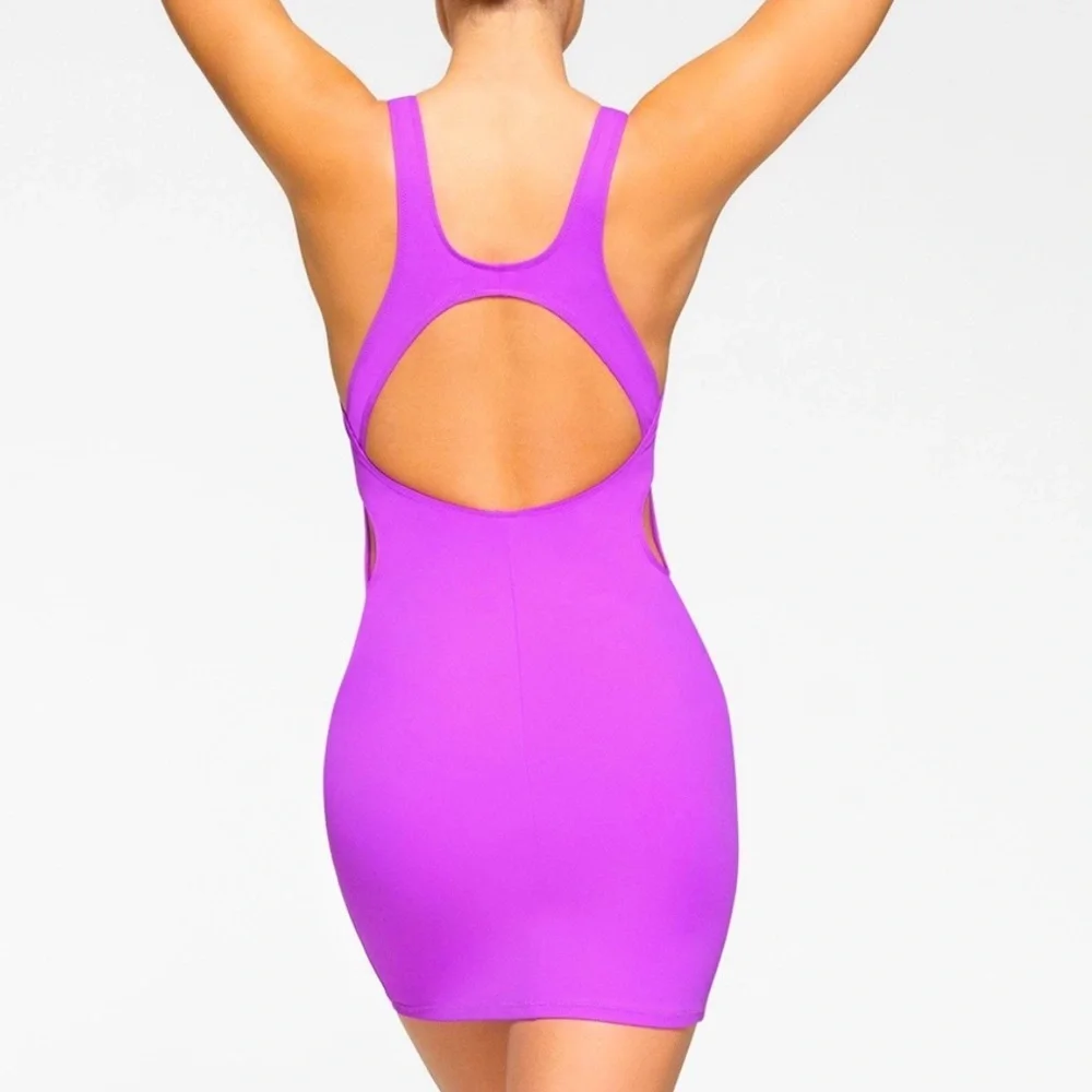 SKIMS Recycled Swim Cutout Tank Dress in Violet NWT